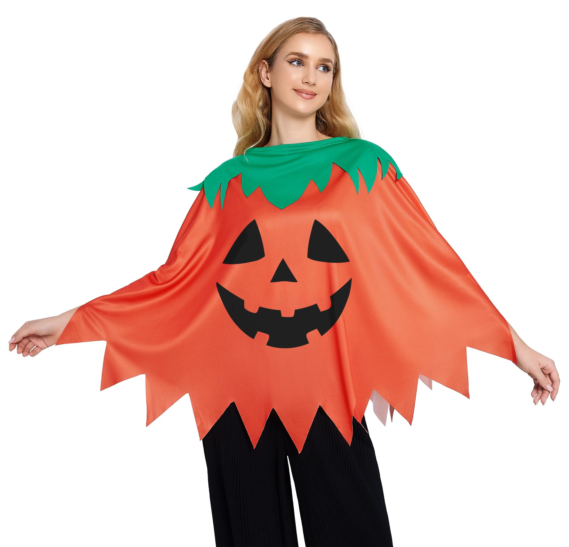 Glimnerize Halloween Pumpkin Dress Pumpkin Cape Women's Pumpkin Print Dress Smiling Poncho Costume Orange Cape Design Fun Eye-catching Carnival