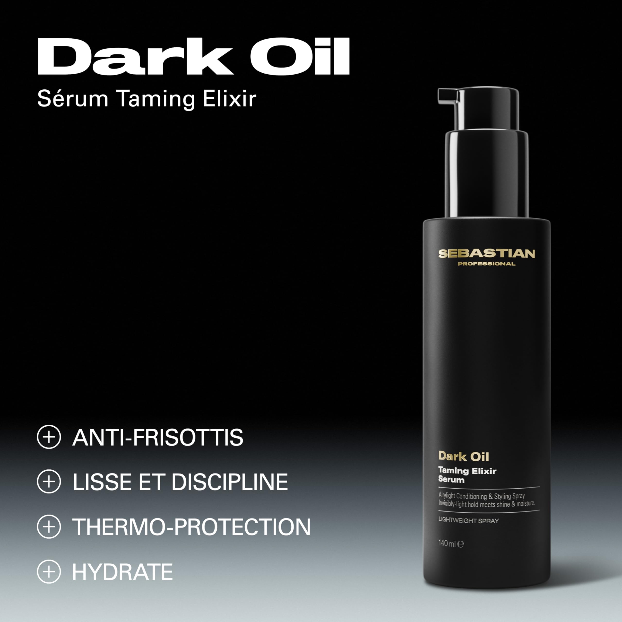 Sebastian Professional Dark Oil – Sérum pour cheveux brillance et lissage professionnel, effet disciplinant et éclat instantané – 140 ml