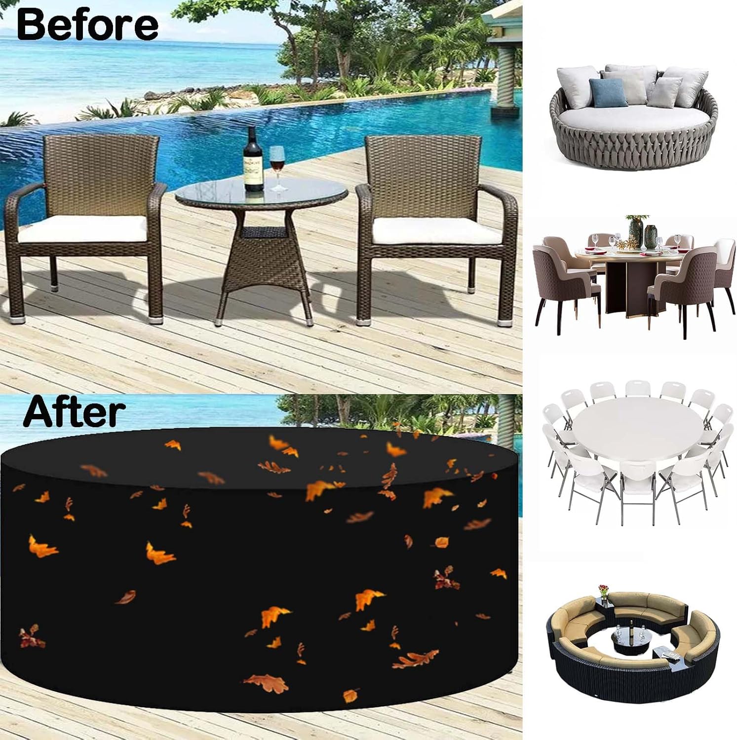 Furniture Cover Waterproof Outdoor 24x24in, Garden Furniture Covers Rectangular, Heavy Duty 420D Oxford Furniture Covers, for Dinning Furniture, Picnic Coffee Tables, Patio