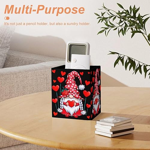 Miniatura 7 de Gnome With Red Heart Strawberry Hat Valentine's Day Pencil Holder, Leather Makeup Brush Holders Storage Desktop Organizer Desk Decor for Office