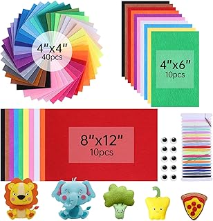 ABEJFIC Juego de 60 hojas de tela de fieltro para manualidades, 4 x 4 pulgadas + 4 x 6 pulgadas + 8 x 12 pulgadas de colores surtidos, tela de fieltro cuadrada no tejida de 0.039 in de grosor para