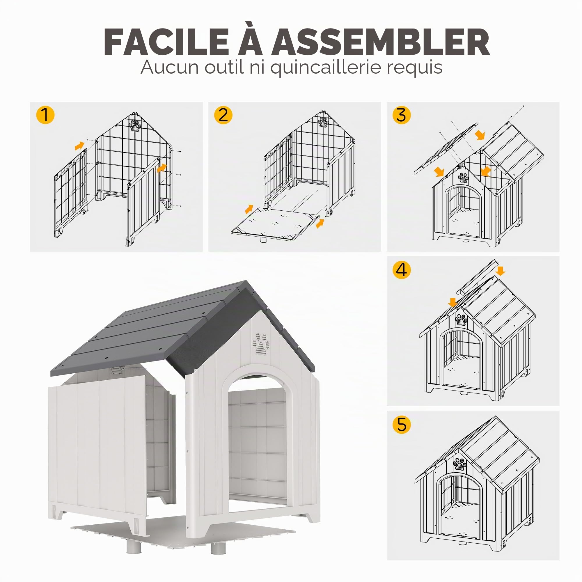 PawHut Abri en Plastique pour Chien/Chiot, int/ext, Plancher surélevé