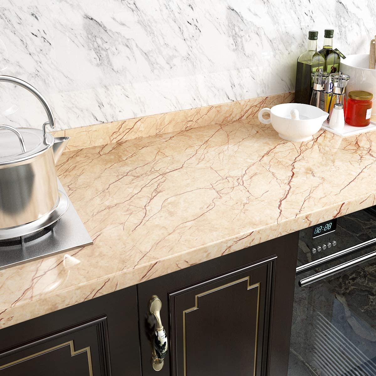 WISDOM™ Countertop Peel and Stick Marble Contact Paper for Countertops Vinyl Waterproof Self Adhesive Countertop Contact Paper Marble Wallpaper (Beige Marble Wallpaper, 24"x60"inch) (B09MQK1QDF) Amazon Price History, Amazon Price Tracker