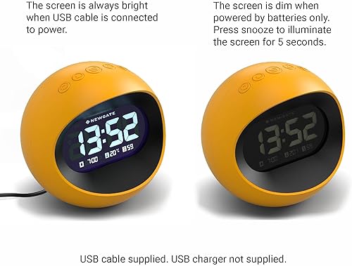 Miniatura 8 de NEWGATE Reloj despertador Centre of The Earth  Reloj LCD digital retro redondo  Amarillo  Ideal para mesita de noche, escritorio o estante