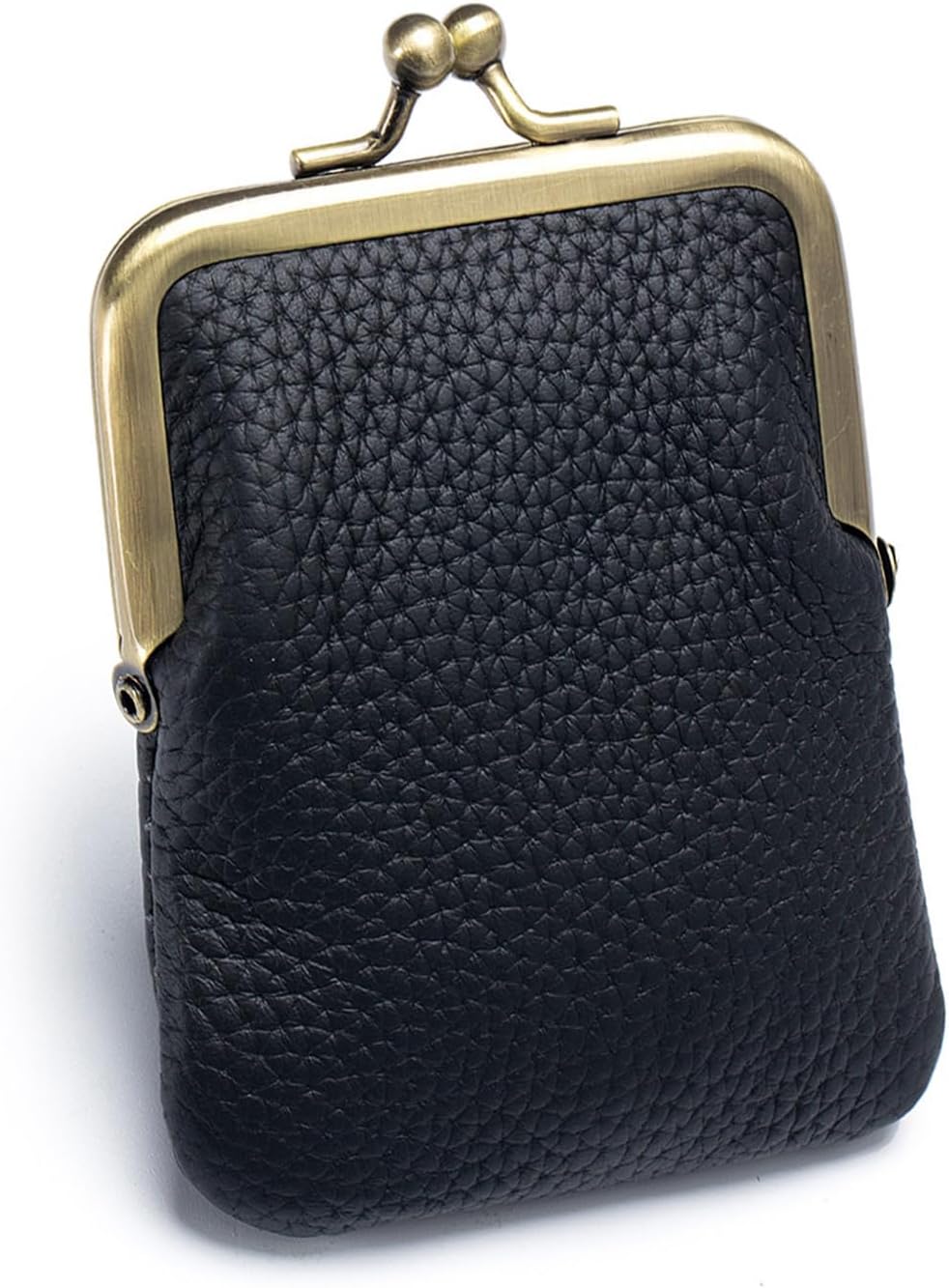 1Pcs Vintage Coin Purse Kissing Lock Wallet Coin Organizer Buckle Kissing Lock Coin Purse Leather Coin Clip for Men & Women (Black)