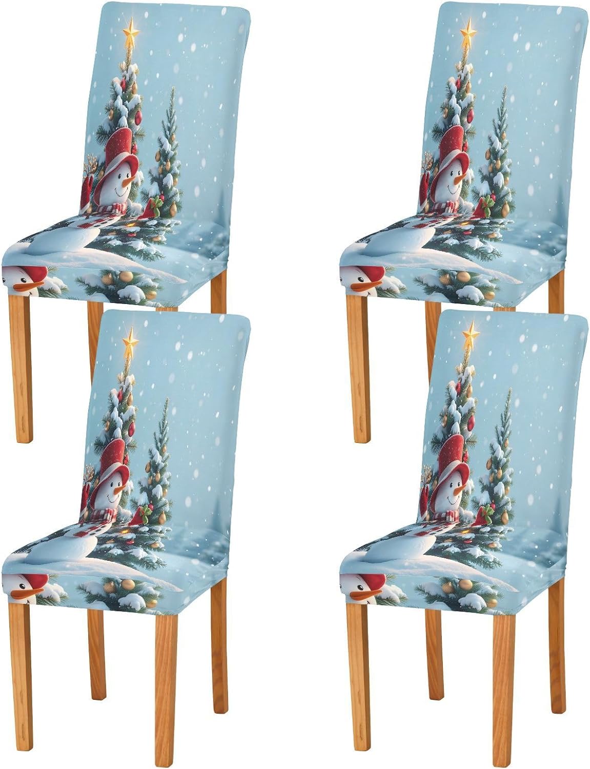 ALAZA Chair Covers for Dining Room, Snowman Christmas Tree Stretch Chair Cover Sets Chair Protector Removable Washable for Ktichen Restaurant Hotel