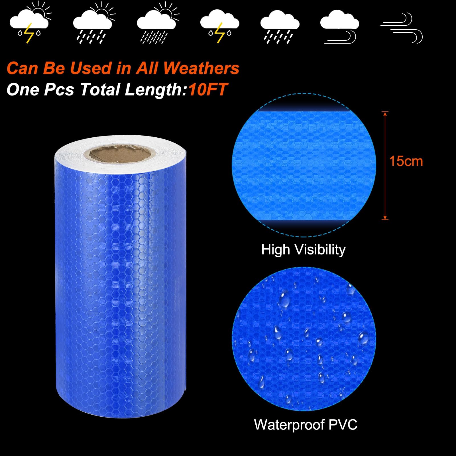 PATIKIL Réfléchissant Ruban Adhésif 6" x 33 FT pour Voitures Camions Bleu | Imperméable Adhésif Haute Visibilité Avertissement Sécurité Bande Externe Accessoires Bien Visible