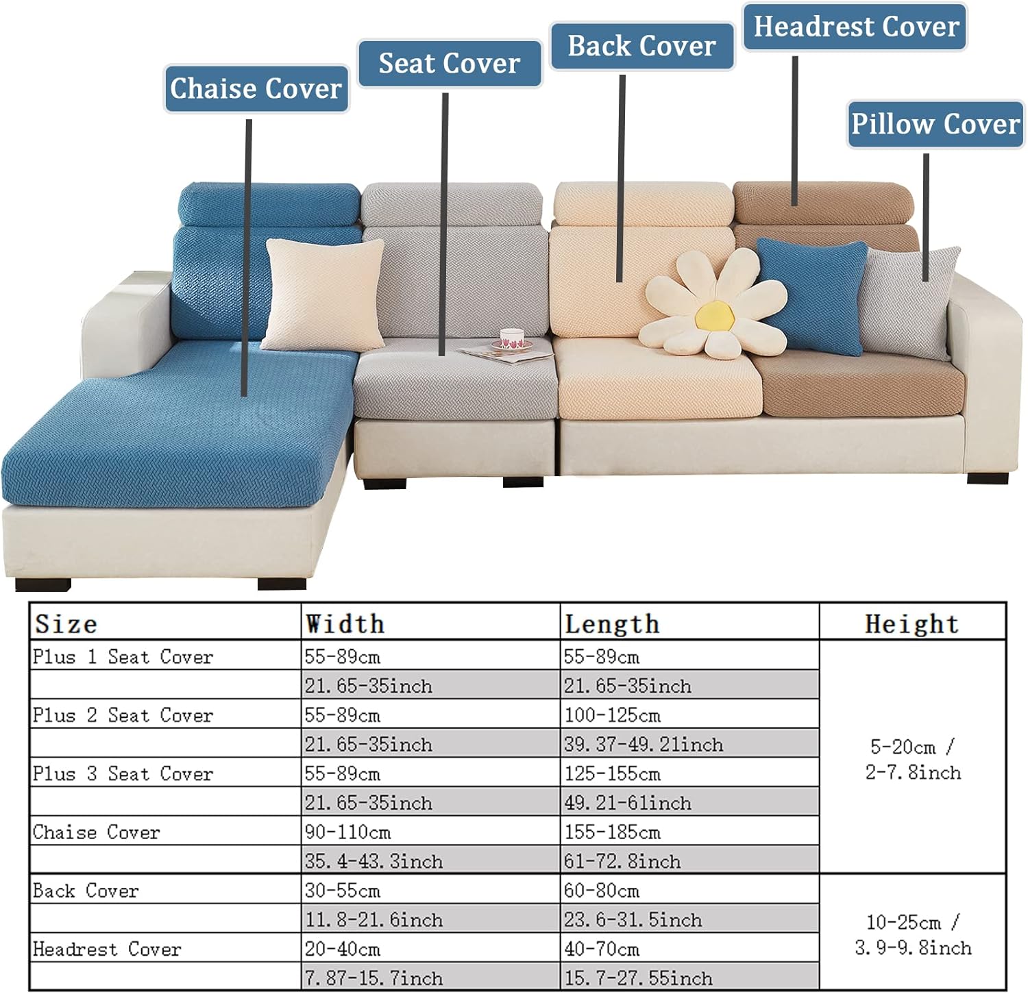 cjc Couch Cover, Universal Stretch Chaise Sofa Slipcovers,Anti-Slip L Shape Sofa Covers, Sofa Slipcover for 3 Cushion Couch - Elastic Furniture Protector (Weave Beige, Single Seat Covers)
