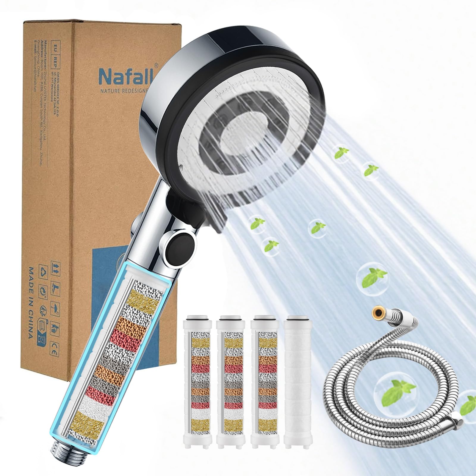 Nafall Duschkopf mit Filter - Handbrause Dusche Wassersparend (Ohne Halter)