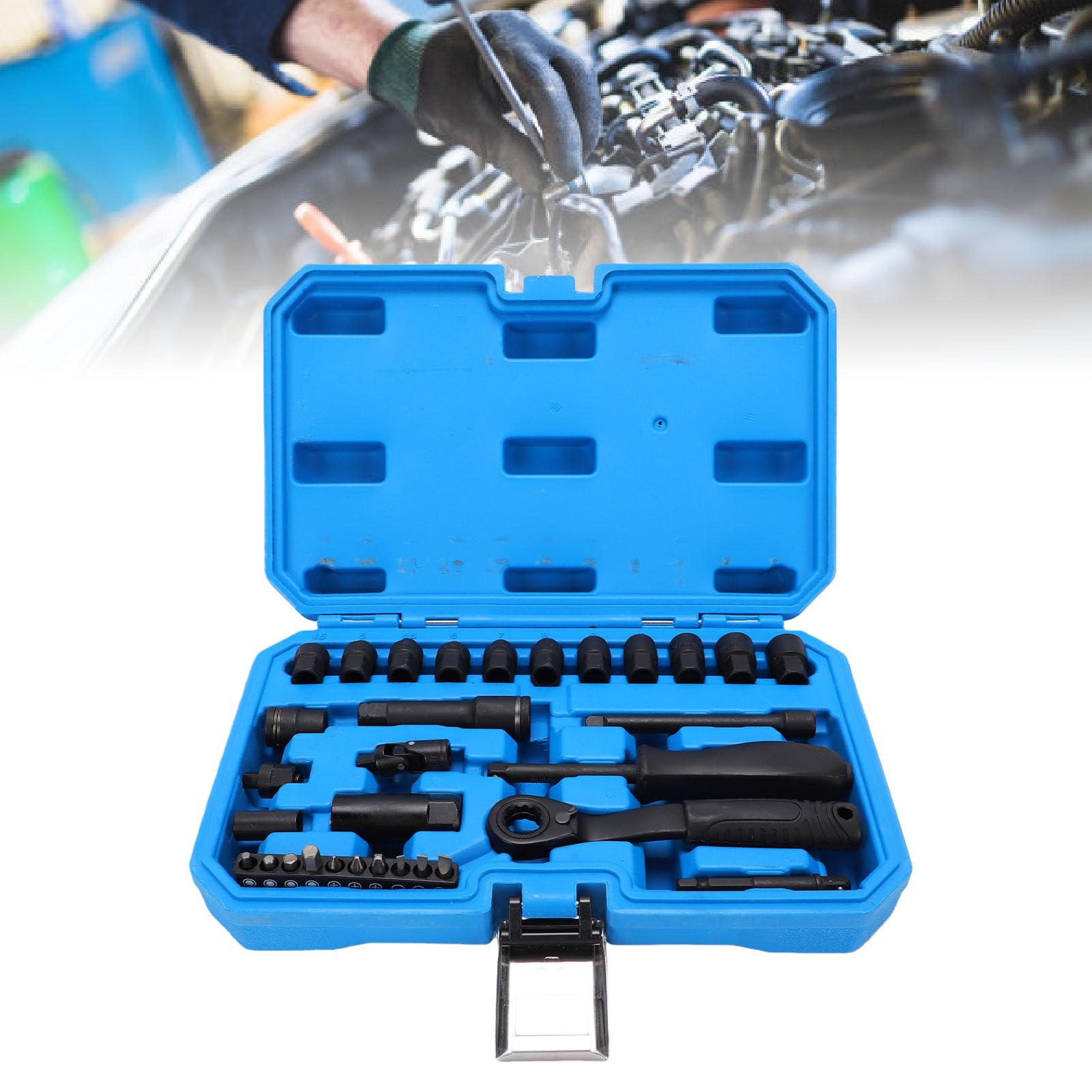 Fafeicy Set di Cricchetti e Bussole Passanti, Chiave Reversibile a 72 Denti con Attacco da 1/4 di Pollice con Biella da 13 Mm per Riparazioni Automobilistiche e Manutenzione Domestica