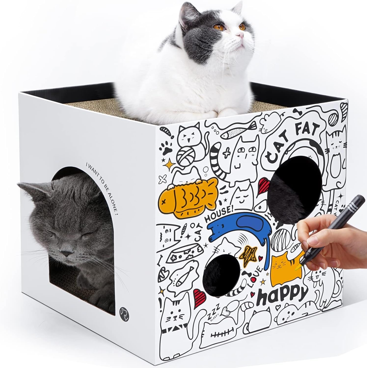 Cardboard Cat House with 2 Story Scratch Pads Cat Play