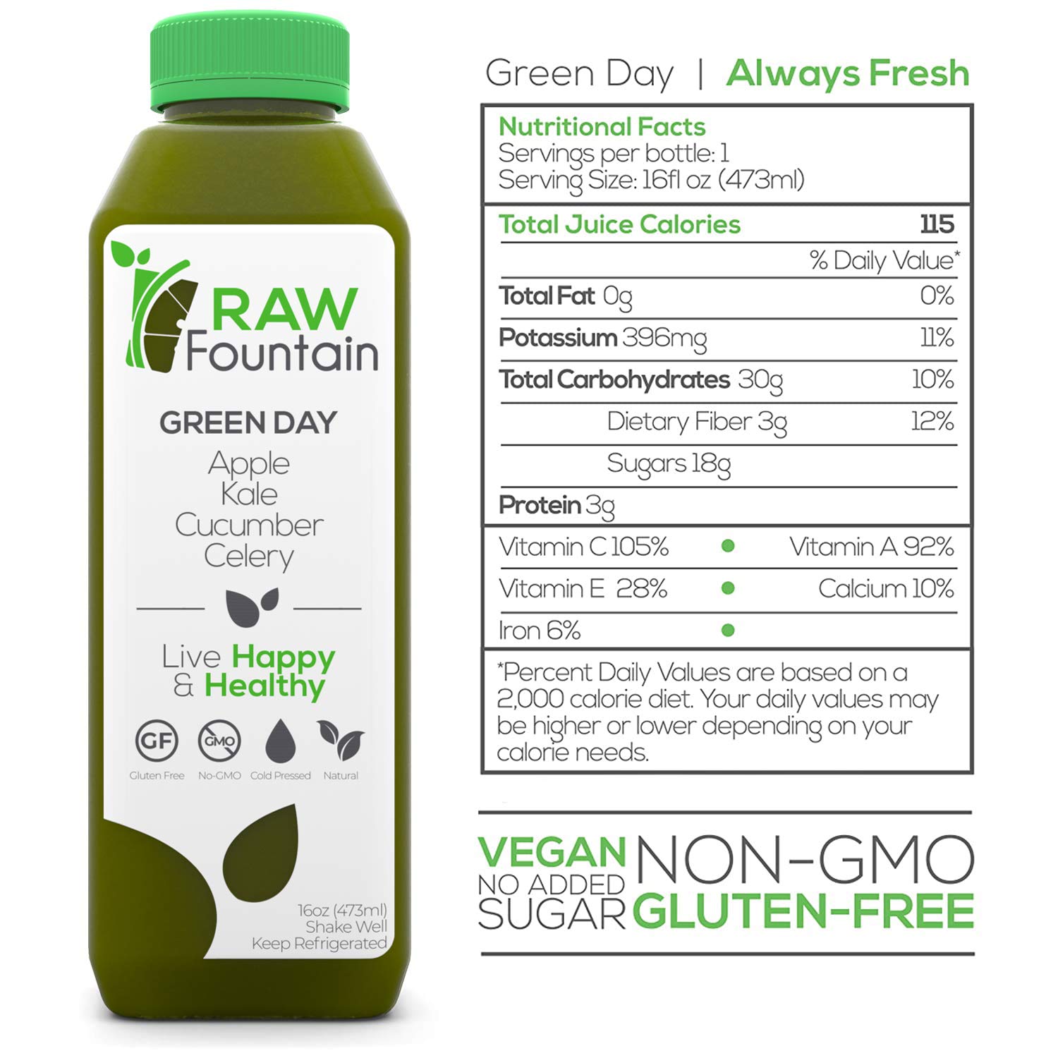 5 Day Juice Cleanse by Raw Fountain, All Natural Raw Juice Detox Cleanse, Cold Pressed Fruit and Vegetable Juice, Tasty and Energizing, 30 Bottles 16oz, 5 Ginger Shots : Health & Household