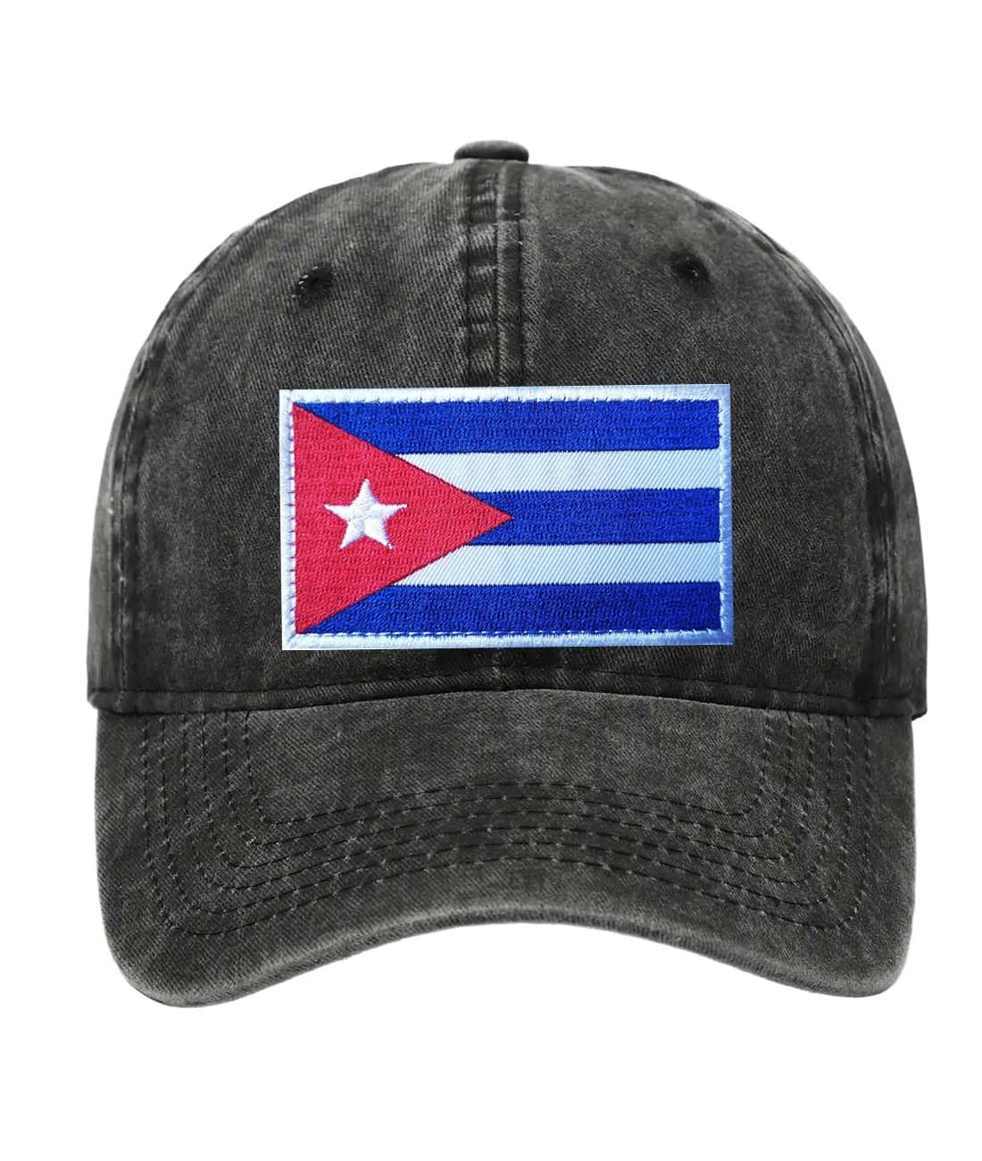 Petite Pine Cuba Baseball Cap with Washed Cotton Fabric,Hat with Embroidered Cuban Patch,Sun Hat,Adjustable Baseball Cap for Unisex Men Women Teens Washed Baseball Cap Cuba(Black)