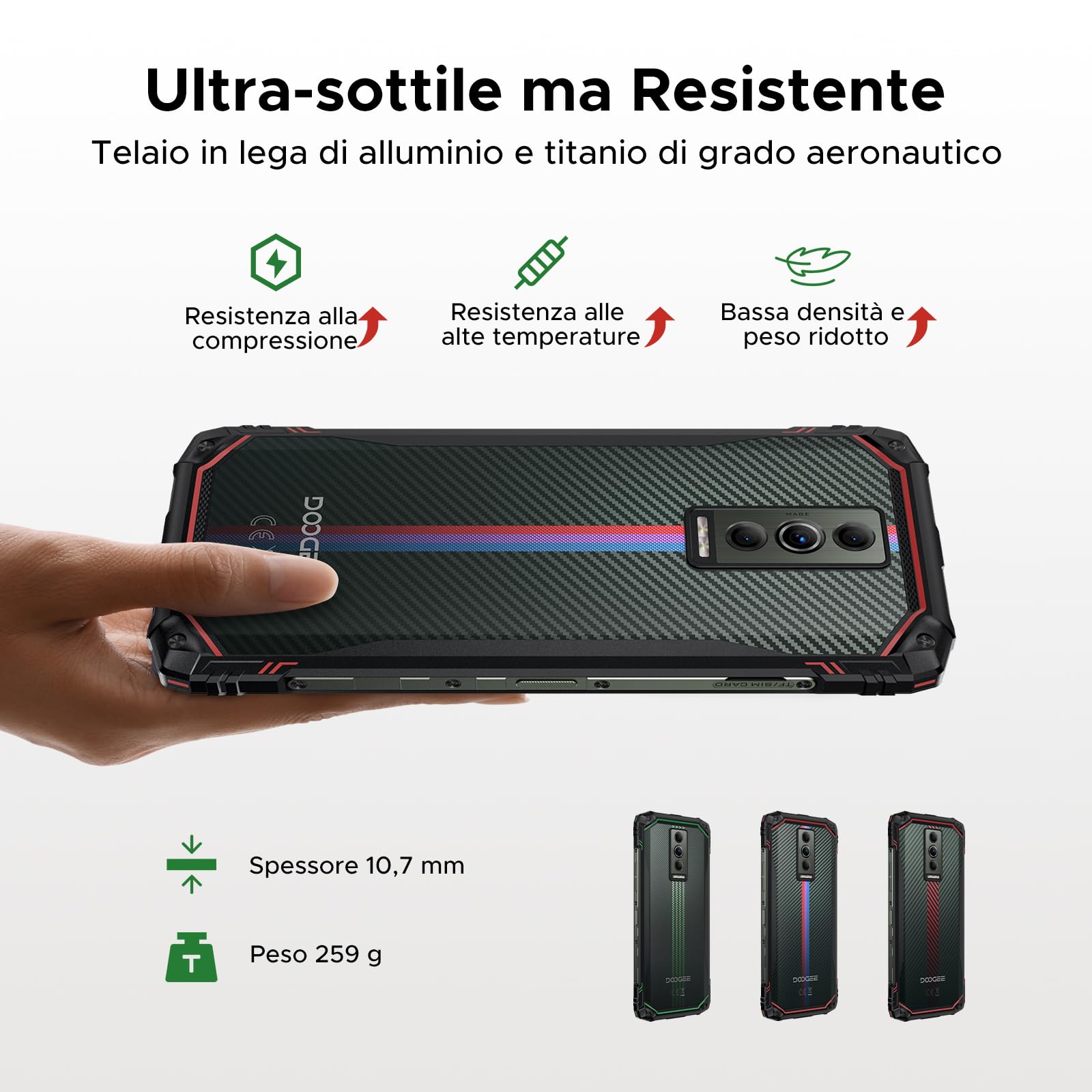 DOOGEE Blade 10 Energy Rugged Smartphone 4.5G, 24GB+128GB(TF 2TB), 6.56" HD+90Hz Telefono Indistruttibile Android 15, 6150mAh Batteria, Octa Core, 16MP+8MP, Widevine L1/NFC