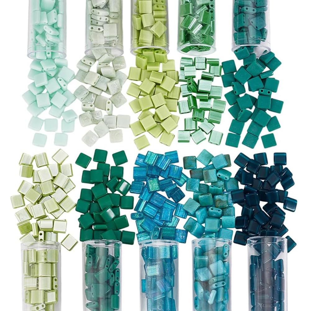 Perles Tila vertes à 2 trous pour enfiler des bracelets carrés réguliers