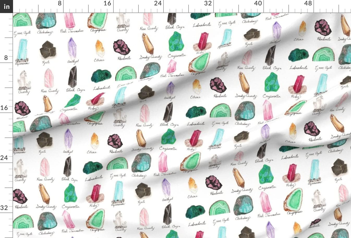 Spoonflower Fabric - Crystals Stone Mineral Watercolor Age Gemstone Printed on Upholstery Velvet Fabric Fat Quarter - Upholstery Home Decor Bottomweight Apparel