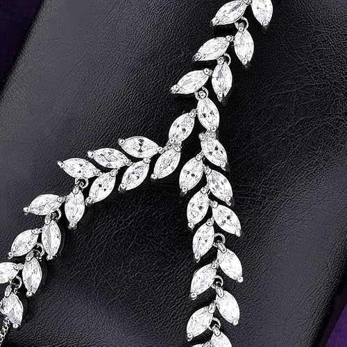 Dnswez Cubic Zirconia Statement Ring Bracelet For Women,Adjustable Bohemian Slave Bracelet Hand Chain Ring Jewelry Gift (Silver) #TOP3