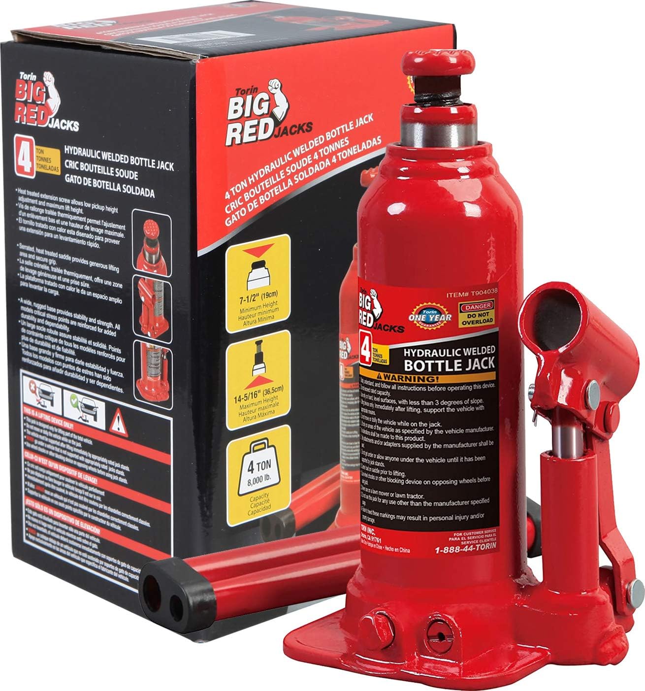 BIG RED T92003B Torin Hydraulic Welded Bottle Jack, 20 Ton (40,000 Lb) Capacity, Red - View #7