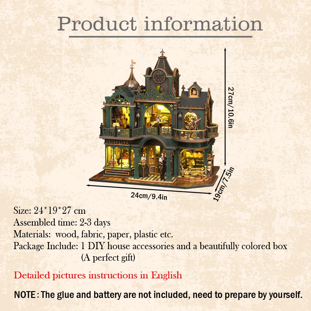 Agencja detektywistyczna Dollhouse – miniaturowy zestaw do samodzielnego montażu, drewniany domek dla lalek z meblami do montażu, puzzle z zamkiem detektywistycznym – kreatywny prezent urodzinowy
