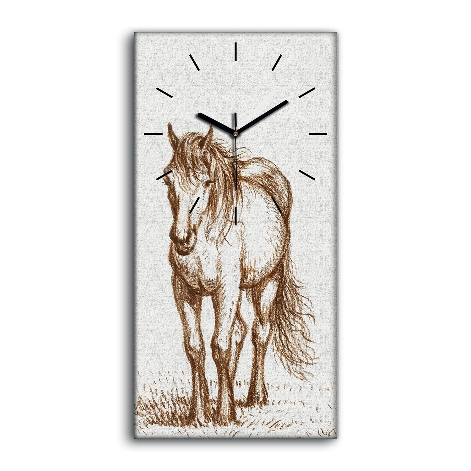 Horloge sur toile cheval 30x60cm Coloray avec aiguilles noires