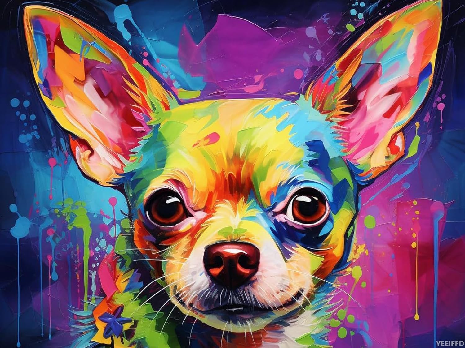 YEEIFFD Chihuahua Rainbow Dog 5D Diamond Art Painting Full Round Drill Diamond Art Painting by Number Kits for Adults Mosaic Cross Stitch for Wall Decor 12x16 inch