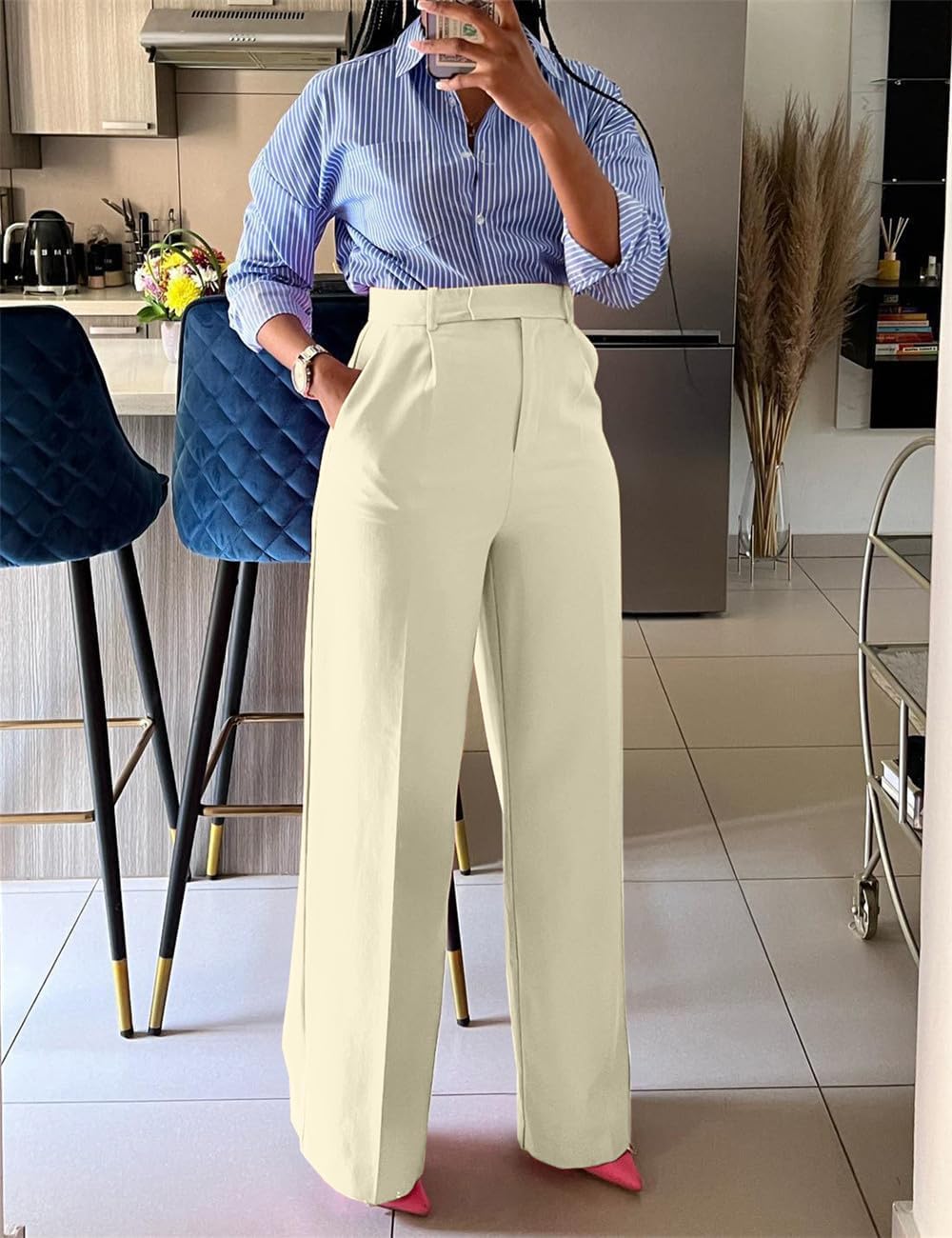 Business Casual Work Pants Dress Office Trousers Slacks with Pockets - Image 3