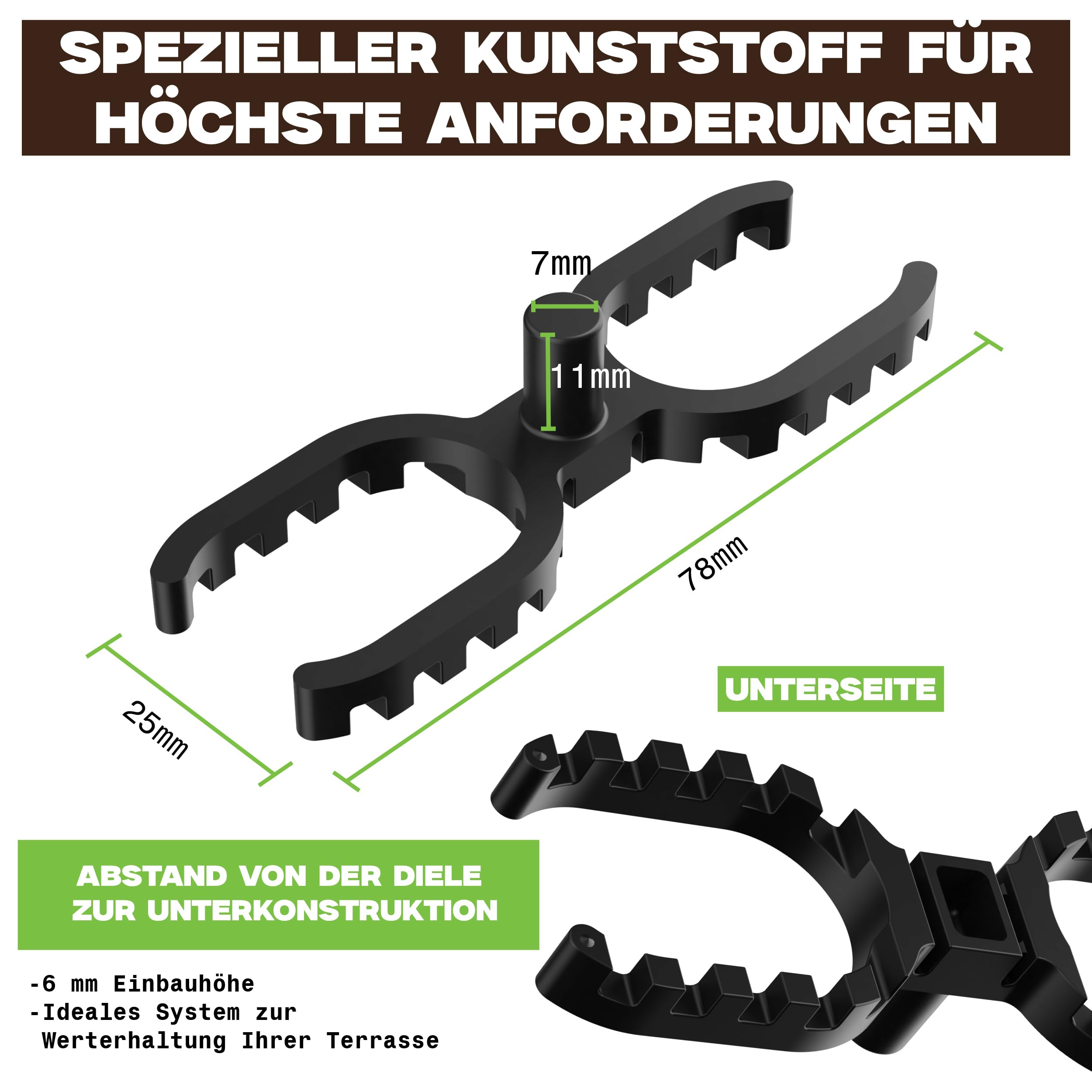 200 Stück 7mm - Abstandhalter für Terrassendielen – Terrassenbau Distanzhalter für gleichmäßige Fugen & Hinterlüftung – Kunststoff-Distanzstück für Holzterrassen & WPC –Made in Germany