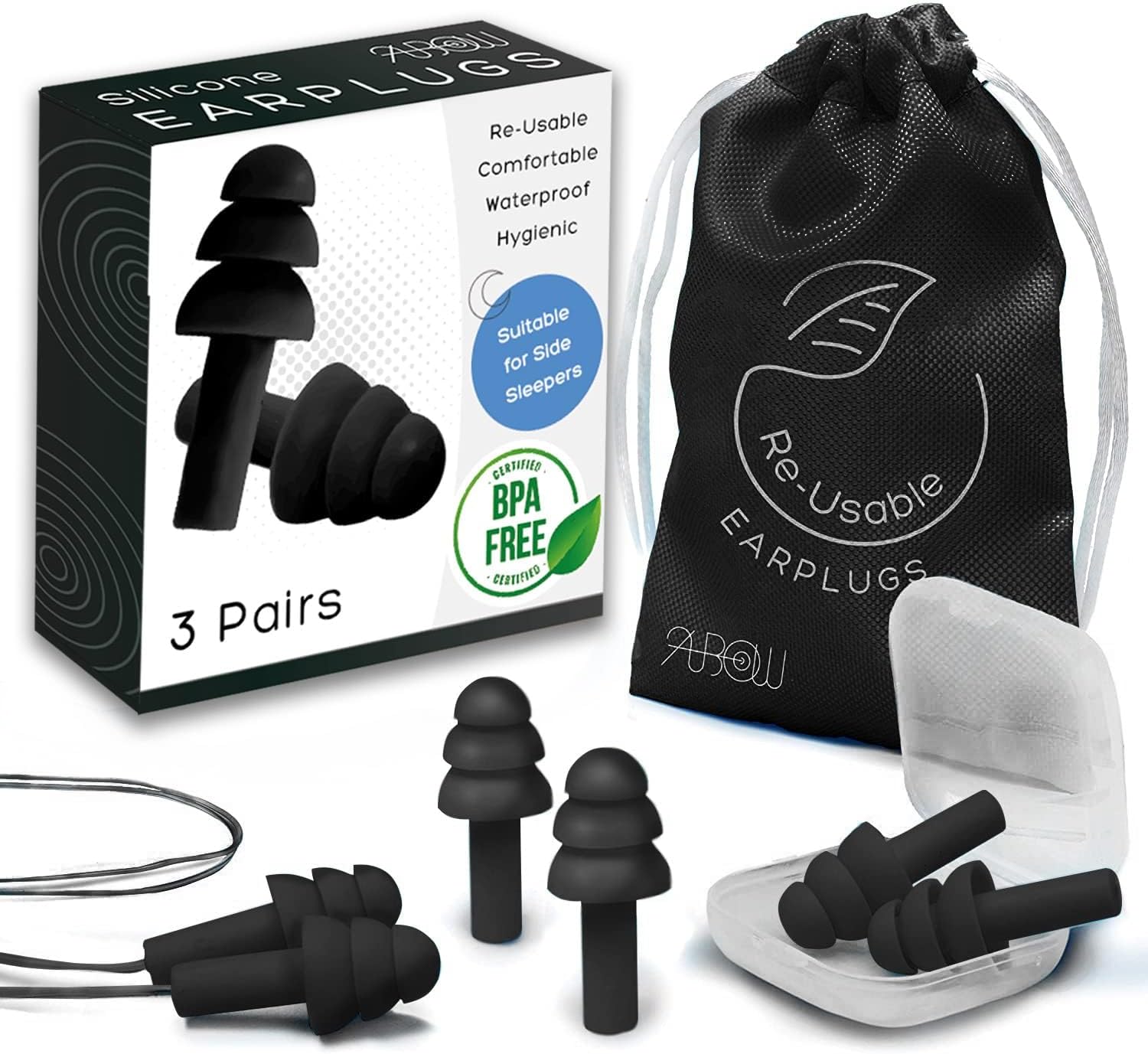Soft Ear Plugs for Sleeping Noise Reduction, Made of Silicone, Suitable for Sleeping & Swimming, Soft Reusable Earplugs for Noise Reduction, Adjustable Size for Concerts & Snoring (3 Pairs)