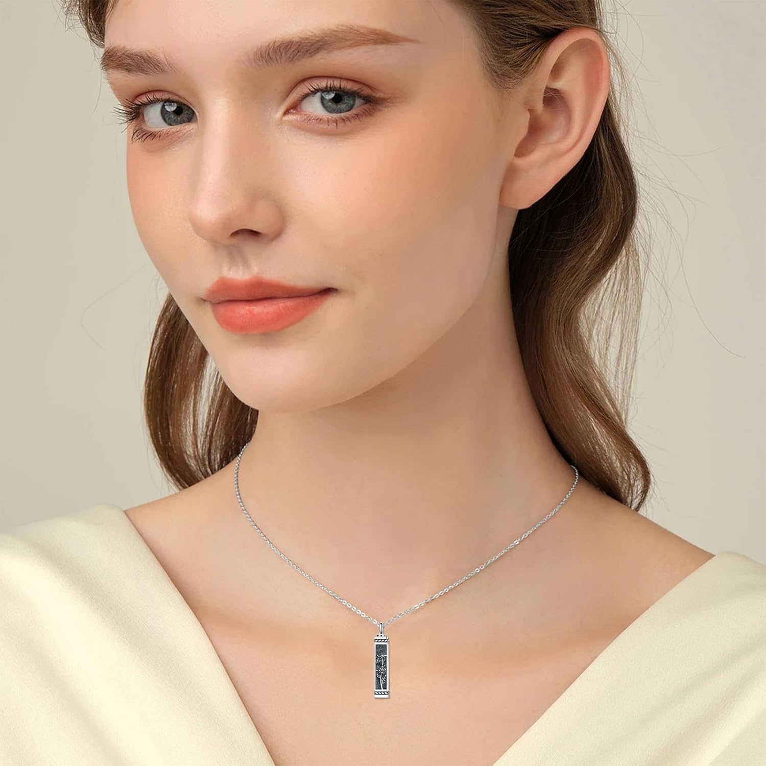 PROESS Birthflower Urn Necklace for Ashes 925 Sterling Silver Birth Month Flower Cremation Necklace Ashes Keepsake Jewelry for Women Men
