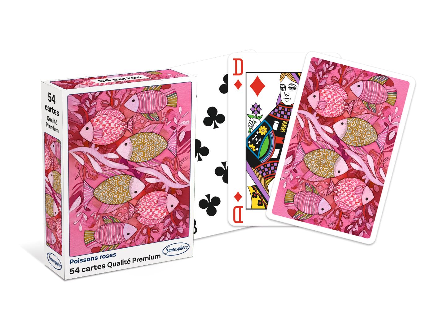Sentosphère - Set of 54 Classic Pink Fish Cards - Bridge Format - Standard Playing Cards - Made in France - Soft and Slippery Card - 1206
