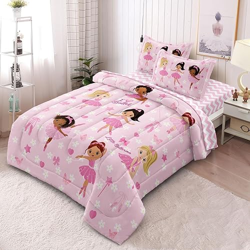 Miniatura 9 de SIRDO Juego de ropa de cama de tamaño individual con diseño de gatos para niños, juego de edredón de animales rosas para decoración de dormitorio de