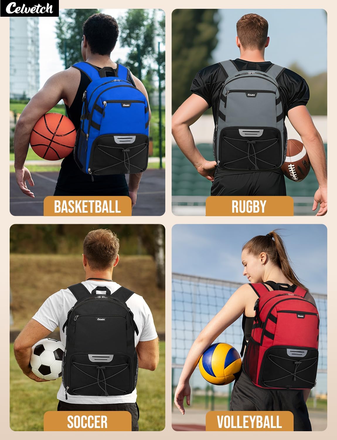 Basketball Backpack with Shoe Compartment Large Basketball Bag with Ball Holder for Men Women Gym Backpack fit Volleyball Football for Sports Travel Gym - Black - Image 7
