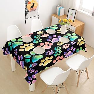 Homewish Colorful Paw Tablecloths,Funny Dog Cat Paw Table Cloth,Cute Animal Table Accessories for Kitchen Dining Room Decor,Rainbow Glitter Dining-Table Cover,55"x55"