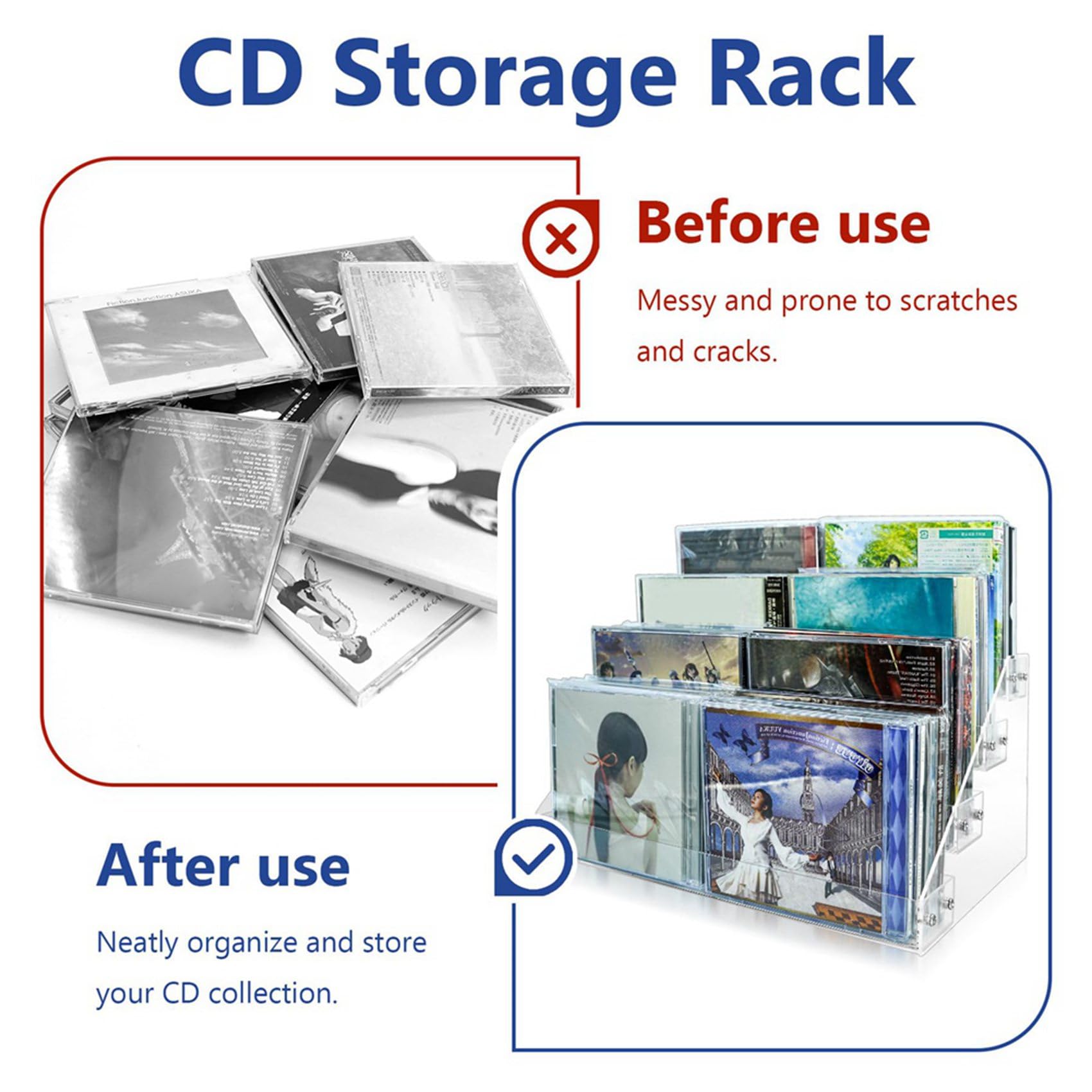 4X Porta CD A Cascata in Acrilico Trasparente A 4 Livelli, Porta CD/Dvd Espositore per Dischi in Vinile