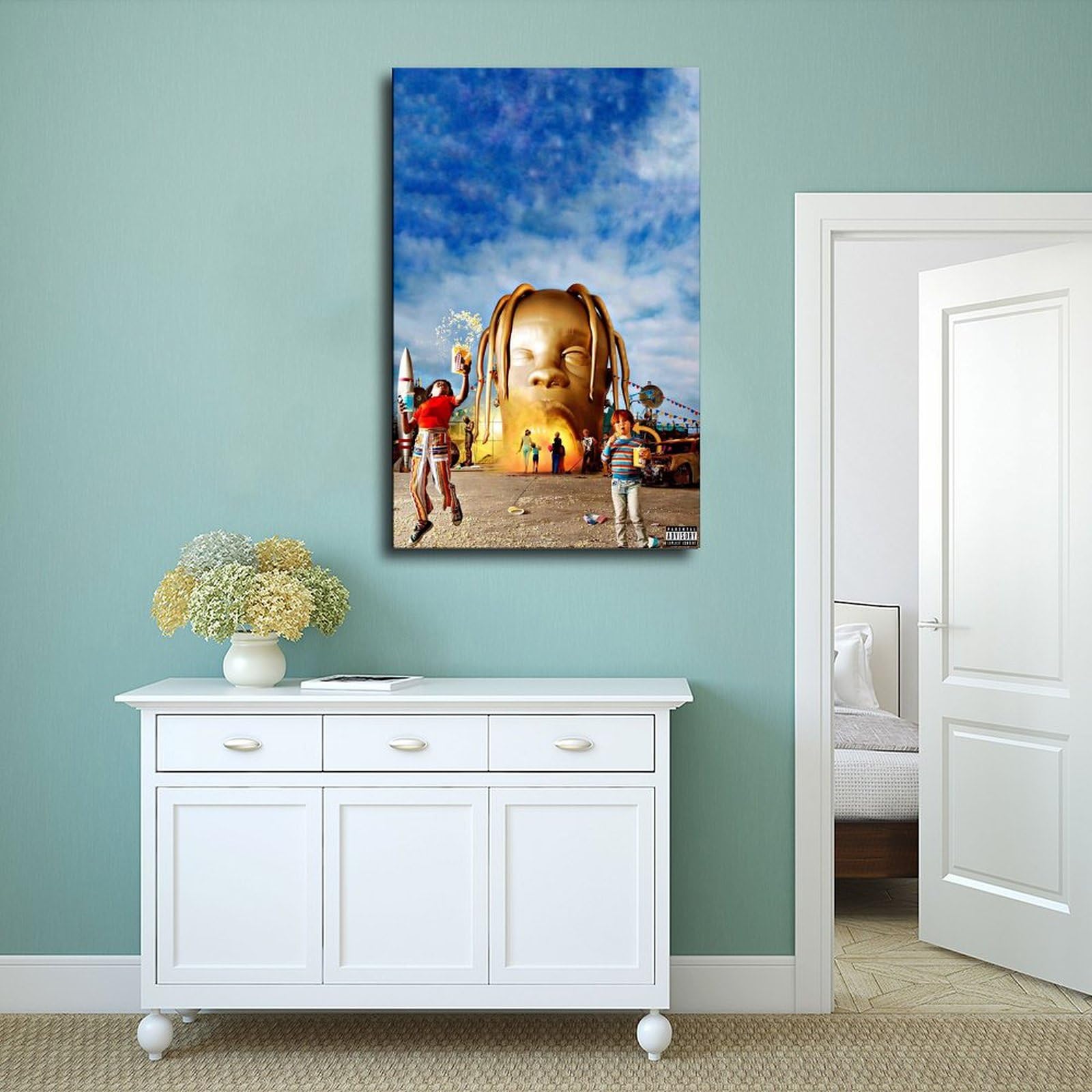 Poster su tela con copertina di Travis ASTROWORLD con album Scott Music (2), decorazione per camera da letto, sport, paesaggio, ufficio, stanza, regalo, senza cornice, 40 x 40 cm