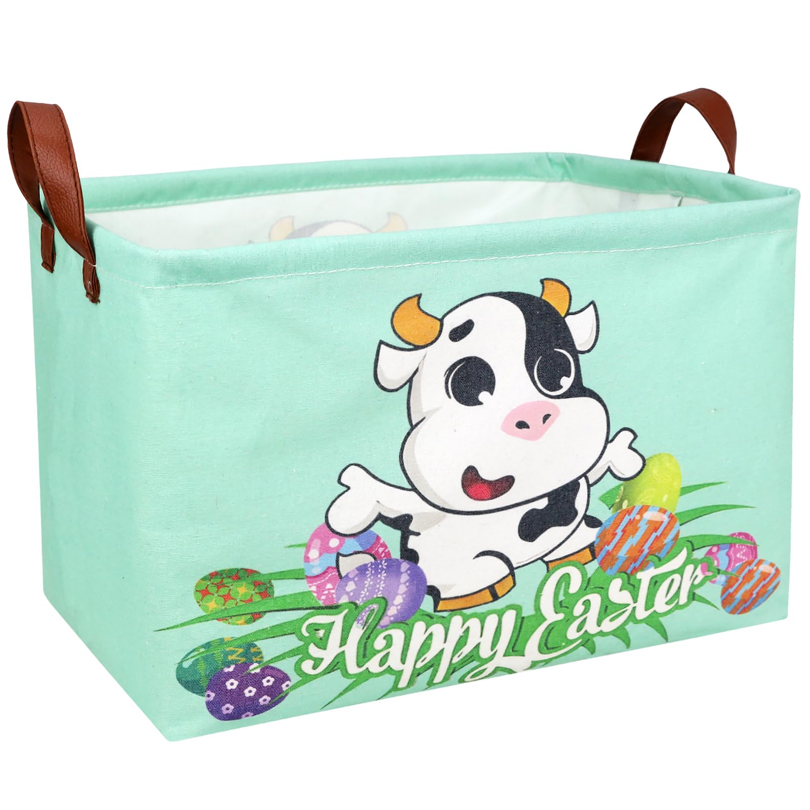 Cow Easter Basket for Kid Large Empty Baby Rectangular Cute Easter Gift Storage Basket Bunny Eggs Décor (Cow)