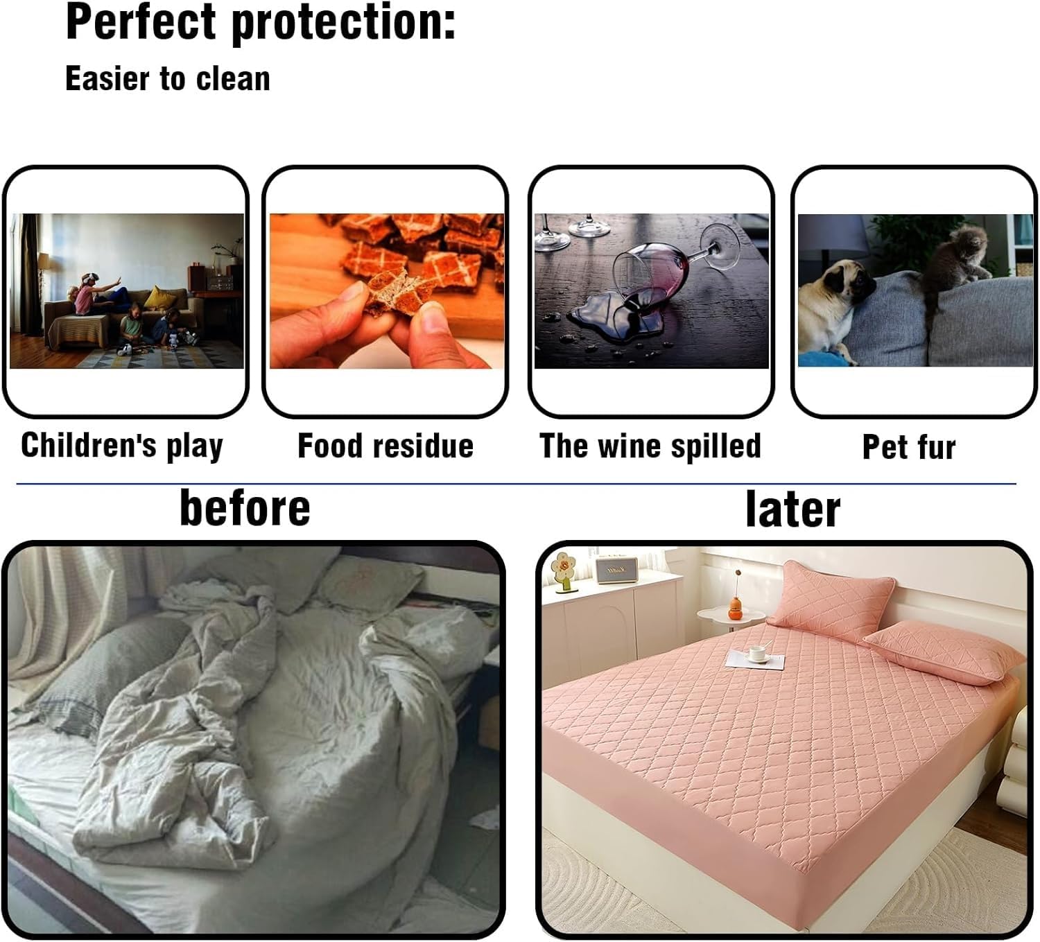 XMAYODS Waterproof Mattress Protector Pad Queen King Twin XL Machine, Breathable Mattress Covers Topper with Deep Pockets, Washable Bed Cover All-Season Use(Color 6,1PC 200x220cm)