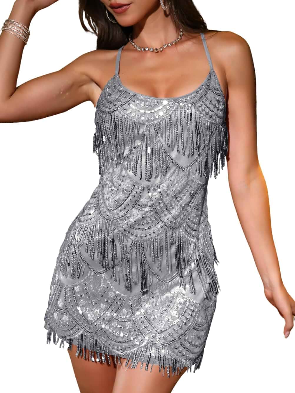 Kaei&Shi Womens Sequin Fringe Sparkly Mini Dress | Cocktail Party Dresses, Disco Dance Outfits Homecoming