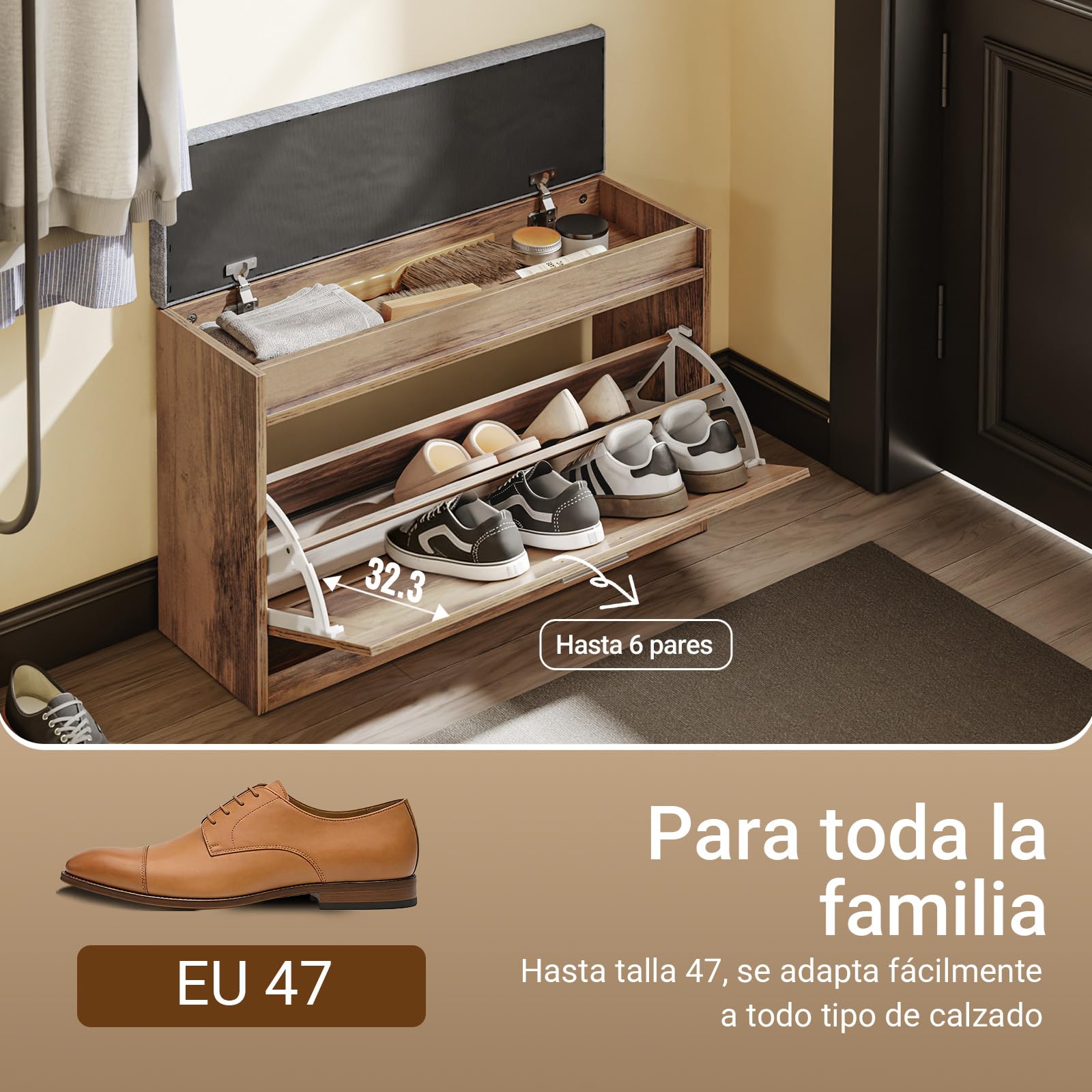 SoBuy Banco Zapatero con Asiento - Banco Almacenaje - Profundidad Ultrafina 24cm, Ideal para Espacios pequeños, Almacenamiento para Zapatos Talla 47 - FSR218-F