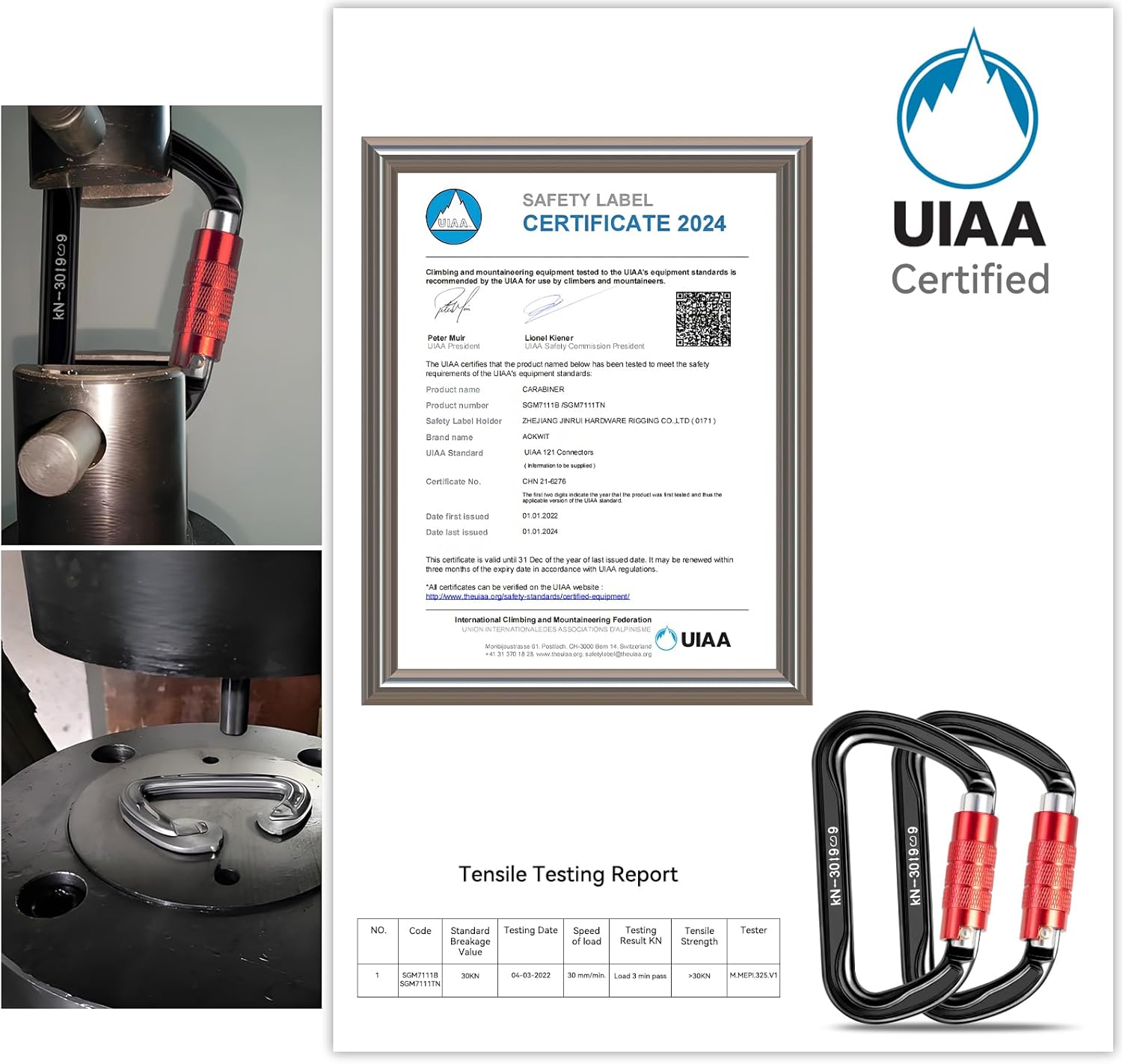 30KN Auto Locking Carabiner Clip Twist Lock UIAA Certified Large Climbing Carabiner Heavy Duty Carabiner for Rock Tree Climbing Rappelling Mountaineering Caving Rescue Arborist Aerial Yoga