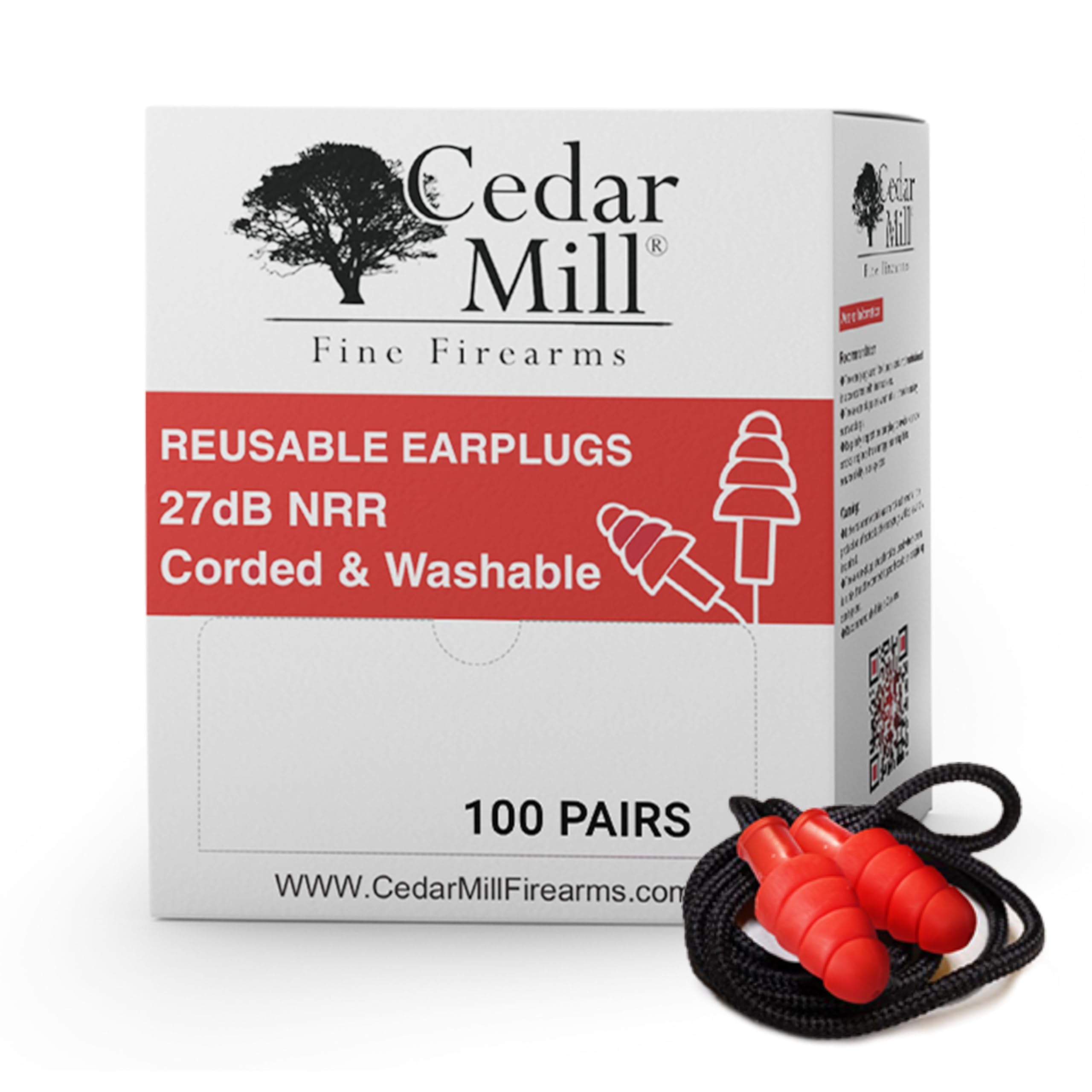 Cedar Mill Fine Firearms Ear Plugs for Sleeping - Ear Protection for Gun Range - Sleep Ear Plugs with Cotton Cord - Noise Reduction Ear Plugs - Hearing Protection for Shooters & Work - Pack of 100