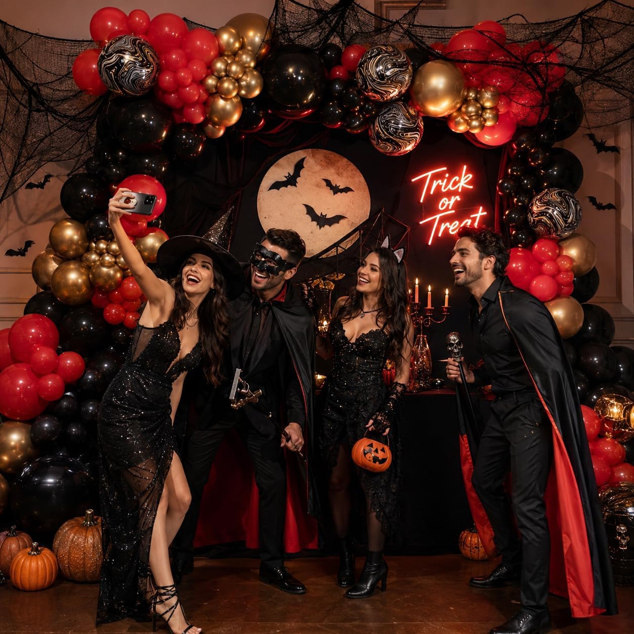 HILAVO Globos rojos, negros y dorados, 60 globos de fiesta rojos y negros