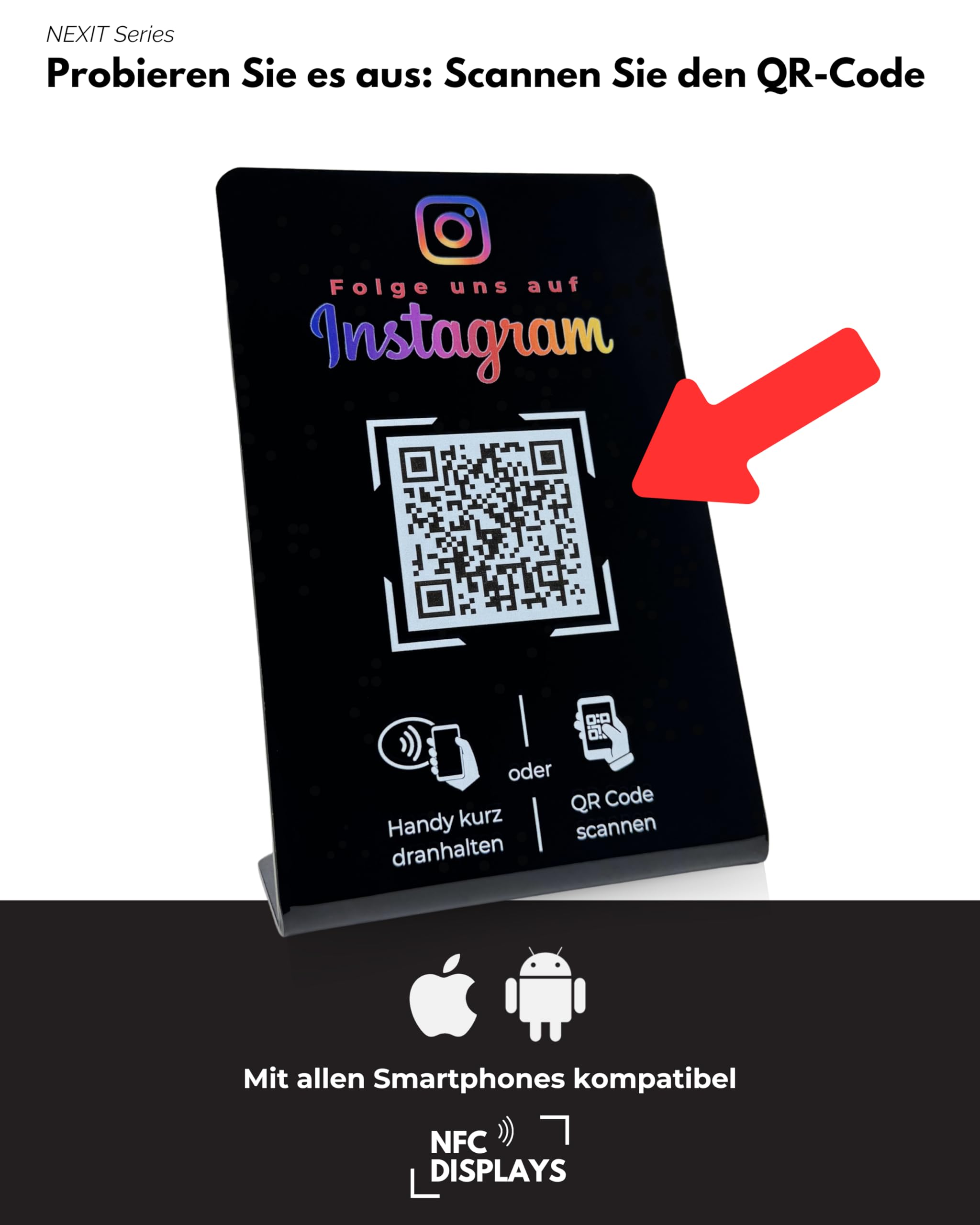 Aufsteller Schild für Instagram mit QR-Code NFC 16,5 x 10,5cm schwarz