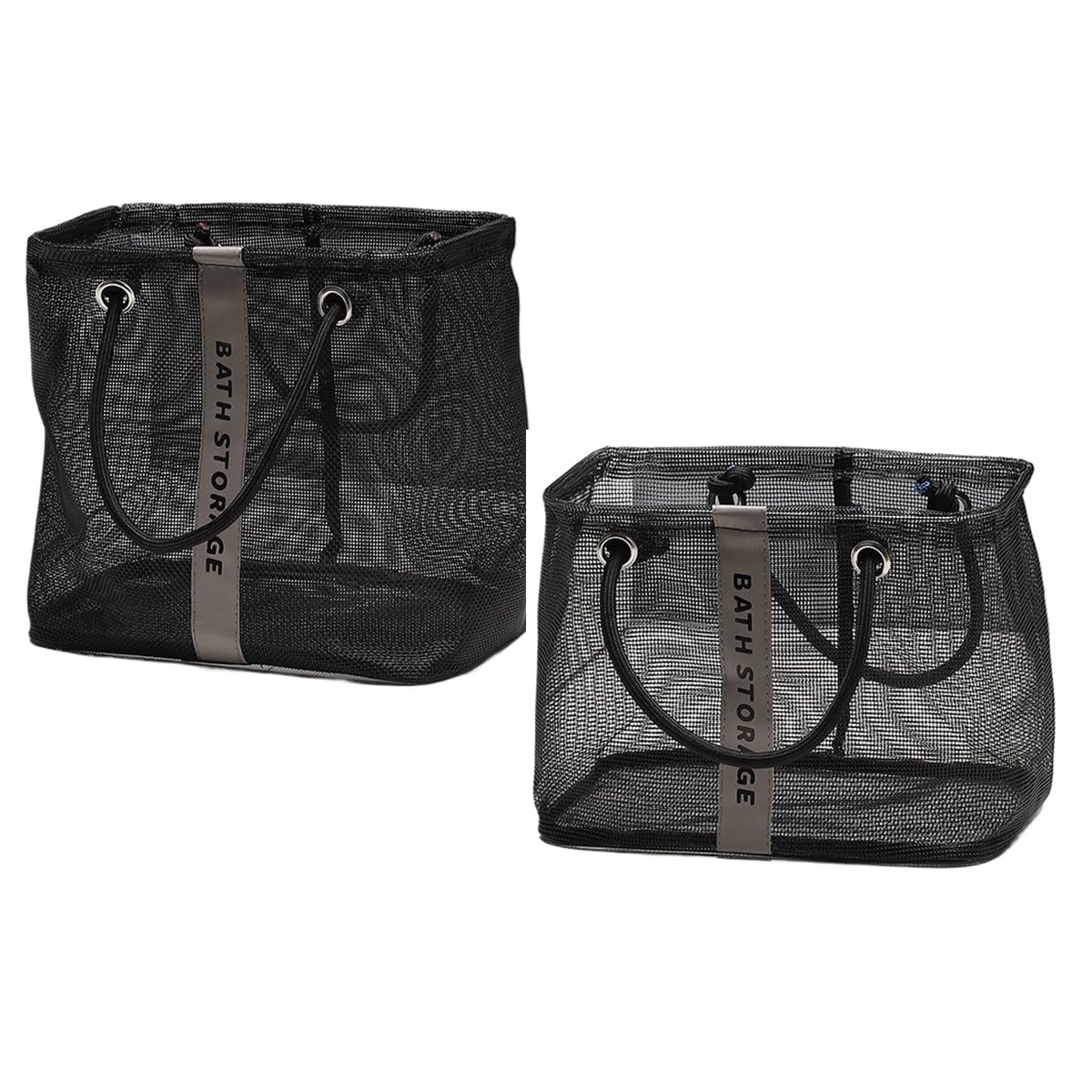Mesh Shower Caddy 2pcs Set Portable Large Capacity Bath Toiletry Bag for Gym Travel College Dormitory Black