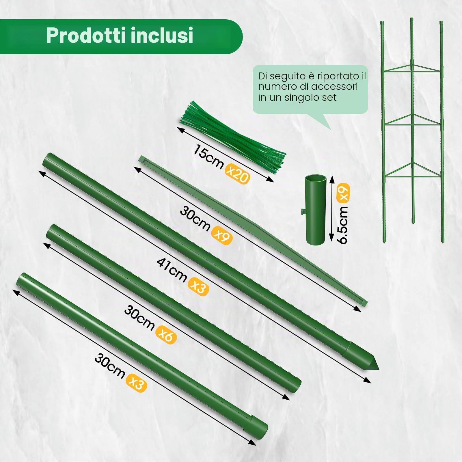 MQUPIN Tomato Plant Support , supporto per piante rampicanti, supporto regolabile in altezza da 130 cm per pomodori, cetrioli, rose, giardini, traliccio in metallo con 20 fascette (6 pezzo)