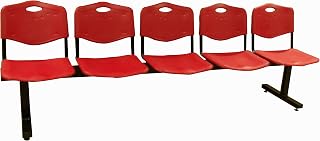 Piqueras y Crespo Bancada ISO Plastic - Bancada de Espera de Cinco plazas y Estructura de Hierro en Color Negro - Asiento y Respaldo en PVC Color Rojo