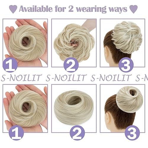 Miniatura 3 de S-noilite 2 Ways - Extensiones de cabello con moño desordenado para mujer, rizado, ondulado, moño despeinado, extensión de cabello para cola de