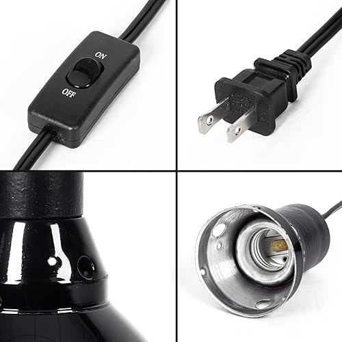 Miniatura 4 de REPTI ZOO Lámpara de reptil de 8.5 pulgadas 200 W, base E26 2 en 1 con enchufe de cerámica extraíble con interruptor de palanca de encendido