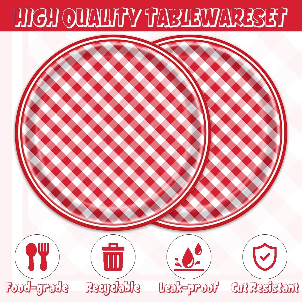 40Pcs Red and White Party Decorations Disposable Tableware Birthday Party Plates and Napkins Serves 20 Guests Buffalo Plaid Baby Shower Birthday Party Supplies image 4