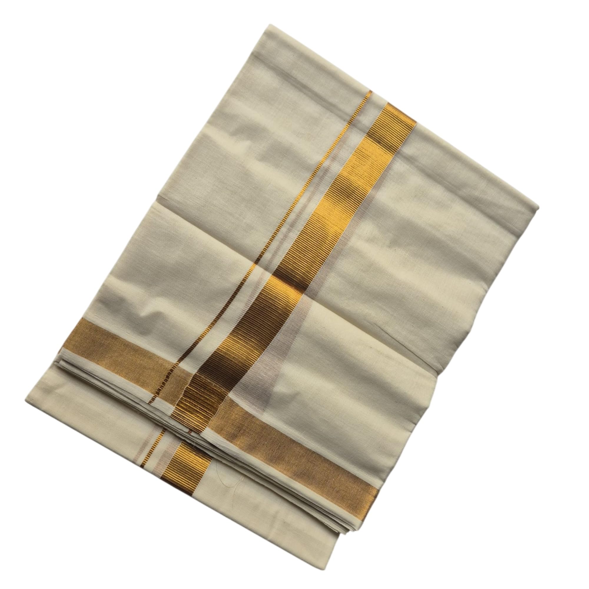 Kasavu Double Mundu, Kerala Traditional Cotton Dhoti z ciemnym złotem, Handlooms Kuthampully